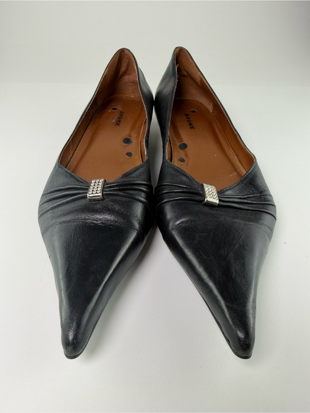 Bronx Pointed Toe Leather Ballet Flats Shoes US 9 9.5 = EU 40 Black Office Siren - Picture 3 of 9